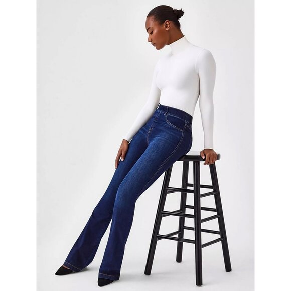 Spanx Denim Flare Jeans Full Length High Rise Waisted Vintage Retro Bell Bottoms - Picture 12 of 12